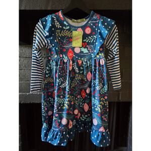 Millie Loves Lilly Blue Christmas theme ornaments long sleeved dress size 8 nwt